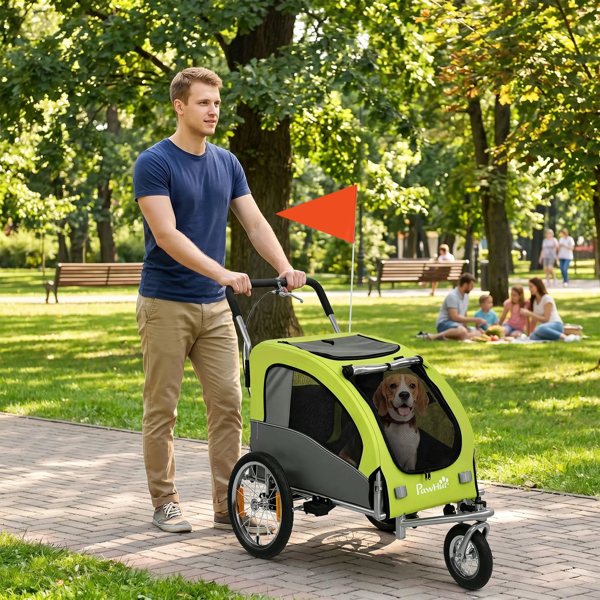 2 in 1 Dog Bike Trailer, Foldable Pet Stroller, Dog Bicycle Trailer with Suspension, Universal Bicycle Coupler, Green Dog Bike Trailers & Strollers at Gallery Canada