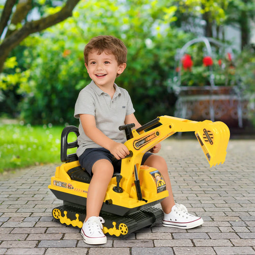 Kids Ride-On Excavator with Digger, Pretend Play Truck, Under Seat Storage