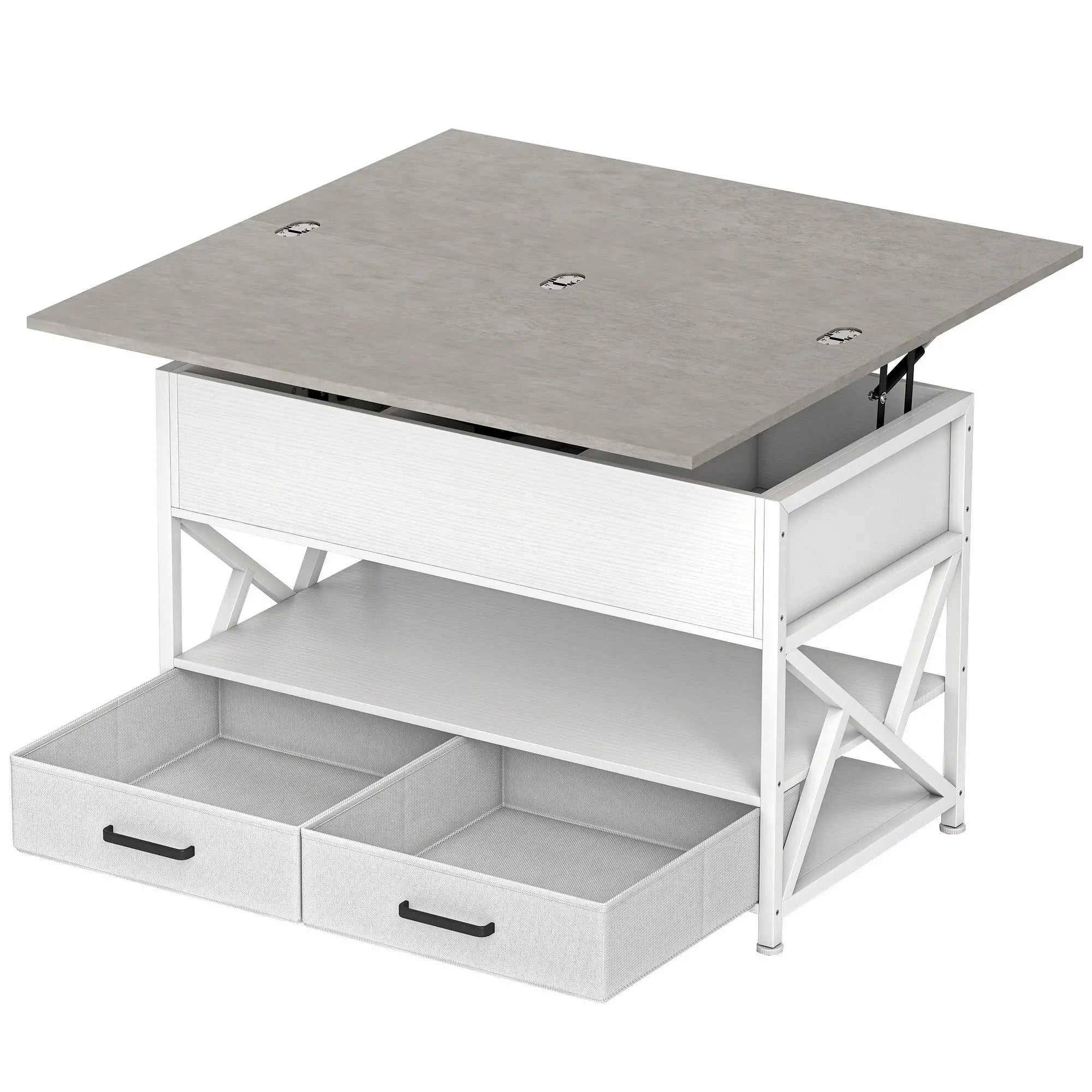 Modern Coffee Table, Lift Top with Fabric Drawers, Hidden Storage, Cement Grey Coffee Tables White, Cement Grey at Gallery Canada