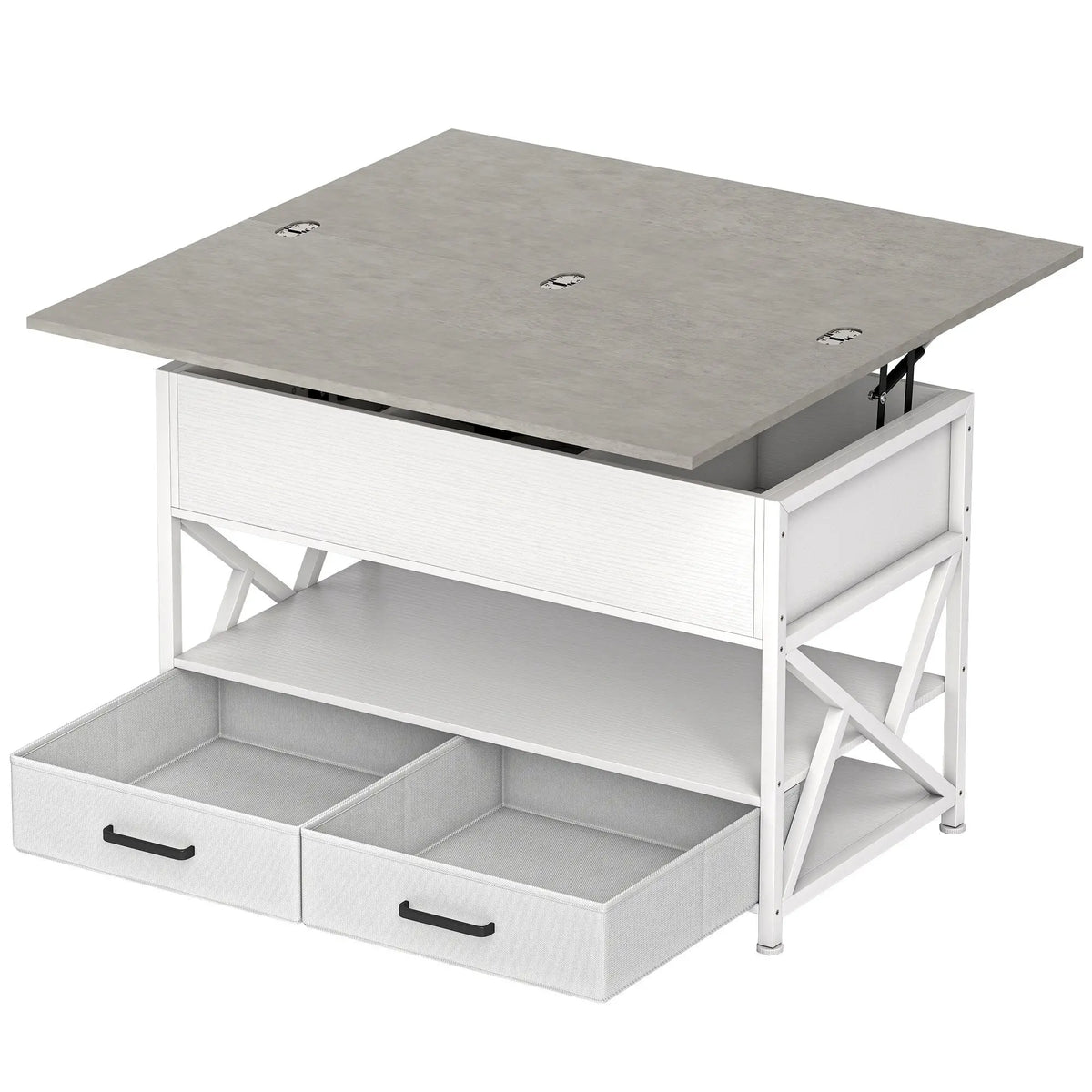 Modern Coffee Table, Lift Top with Fabric Drawers, Hidden Storage, Cement Grey Coffee Tables White, Cement Grey at Gallery Canada
