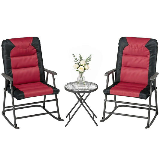 Patio Foldable Rocking Chair Set W/ Padded Seat, Red Outdoor Rocking Chairs Red, Black at Gallery Canada