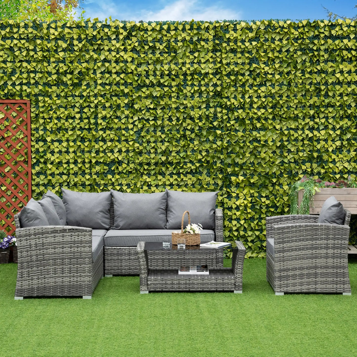 5-Piece Wicker Patio Set, 4" Thick Cushions, Outdoor PE Rattan Sofa, Grey Patio Furniture Sets at Gallery Canada