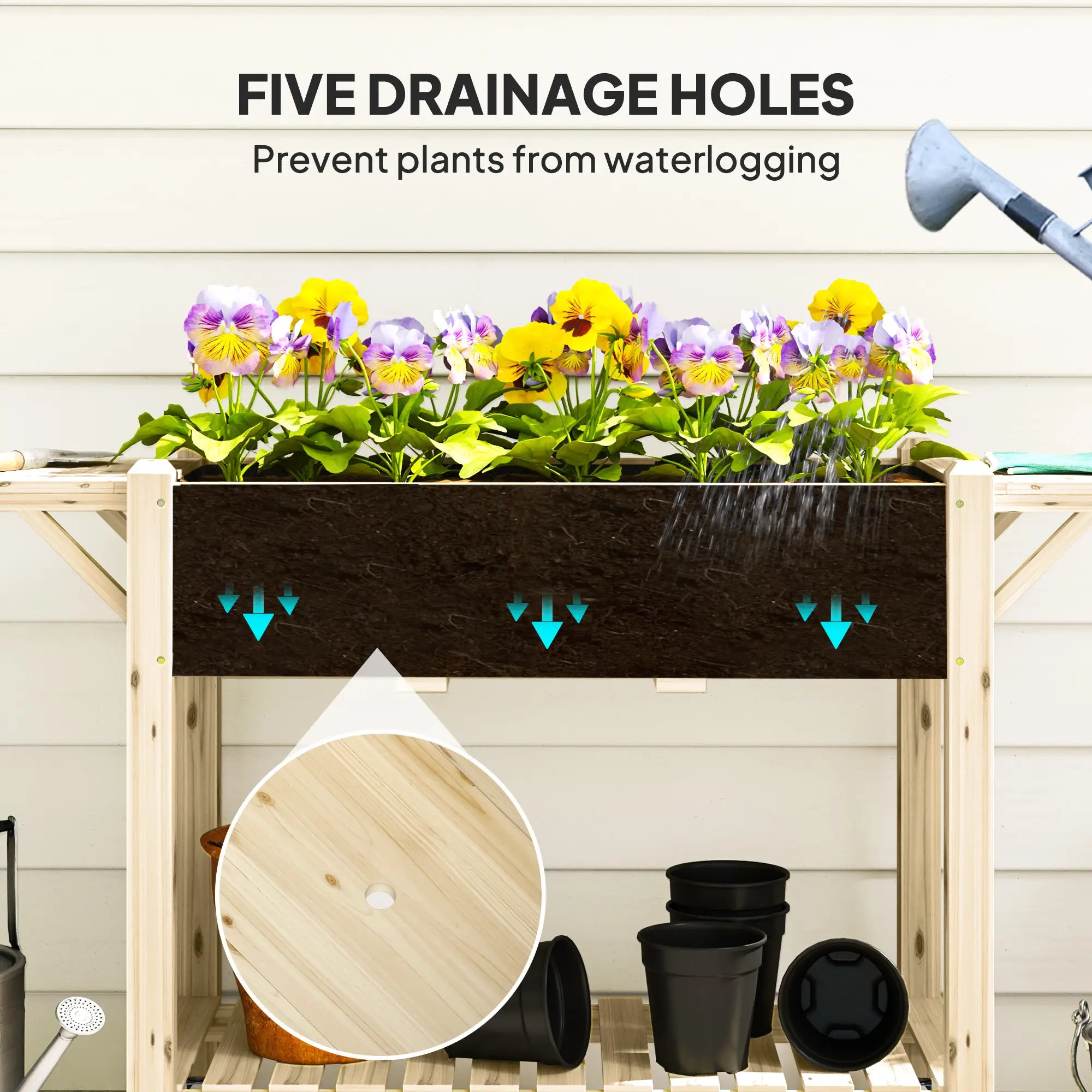 Raised Garden Bed, Wood Planter Box with Wheels, Side Tables, Natural Raised Garden Beds at Gallery Canada
