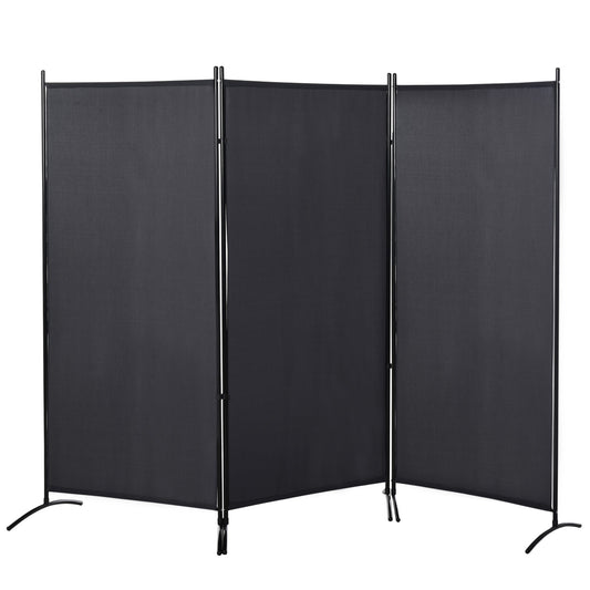 6' 3 Panel Room Divider, Double Hinged Folding Wall Divider, Indoor Privacy Screen for Home Office, Charcoal Grey - Gallery Canada