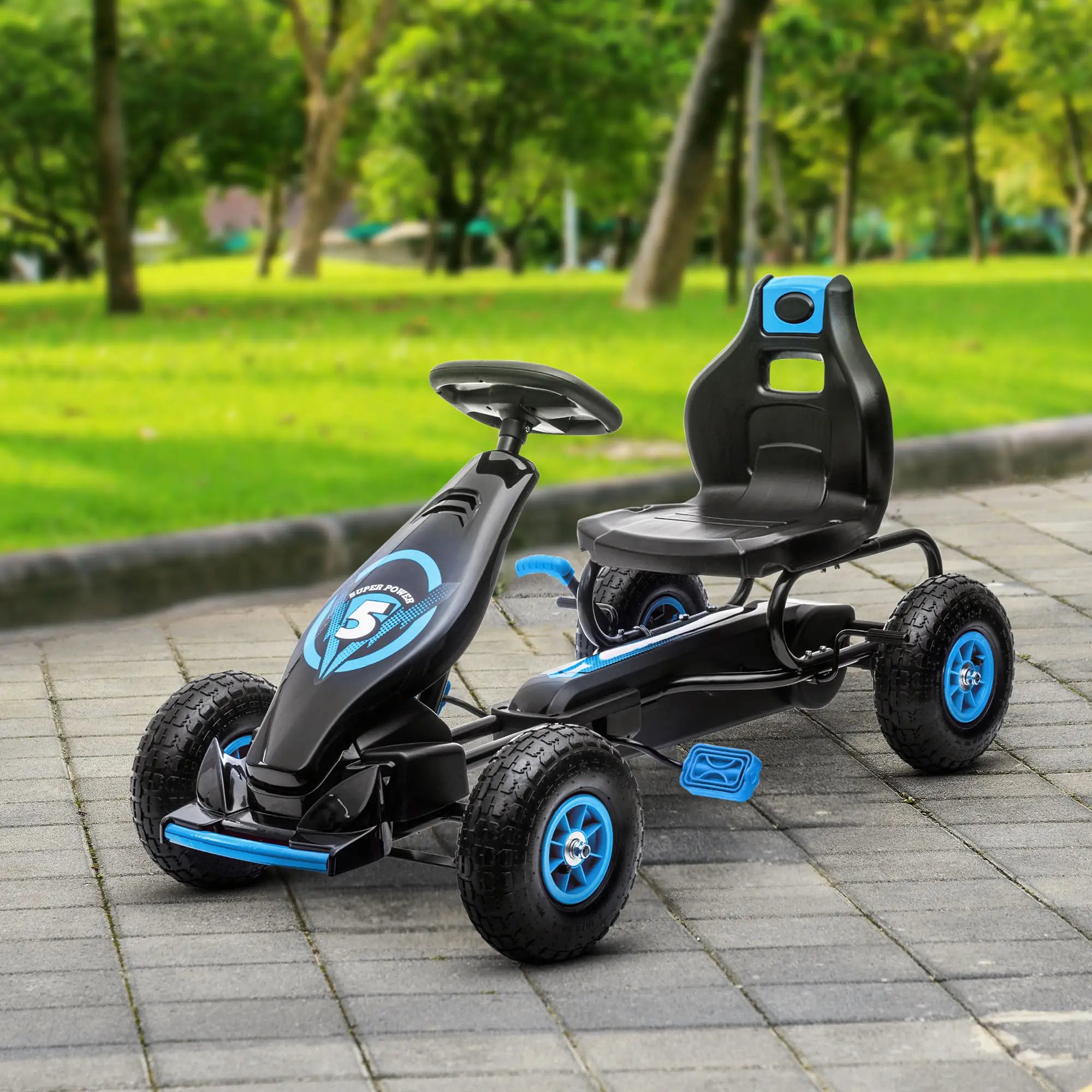 Kids Pedal Go Kart, Adjustable Seat, Rubber Wheels, Hand Brake, Ages 5-12, Blue Pedal Go Karts for Kids at Gallery Canada