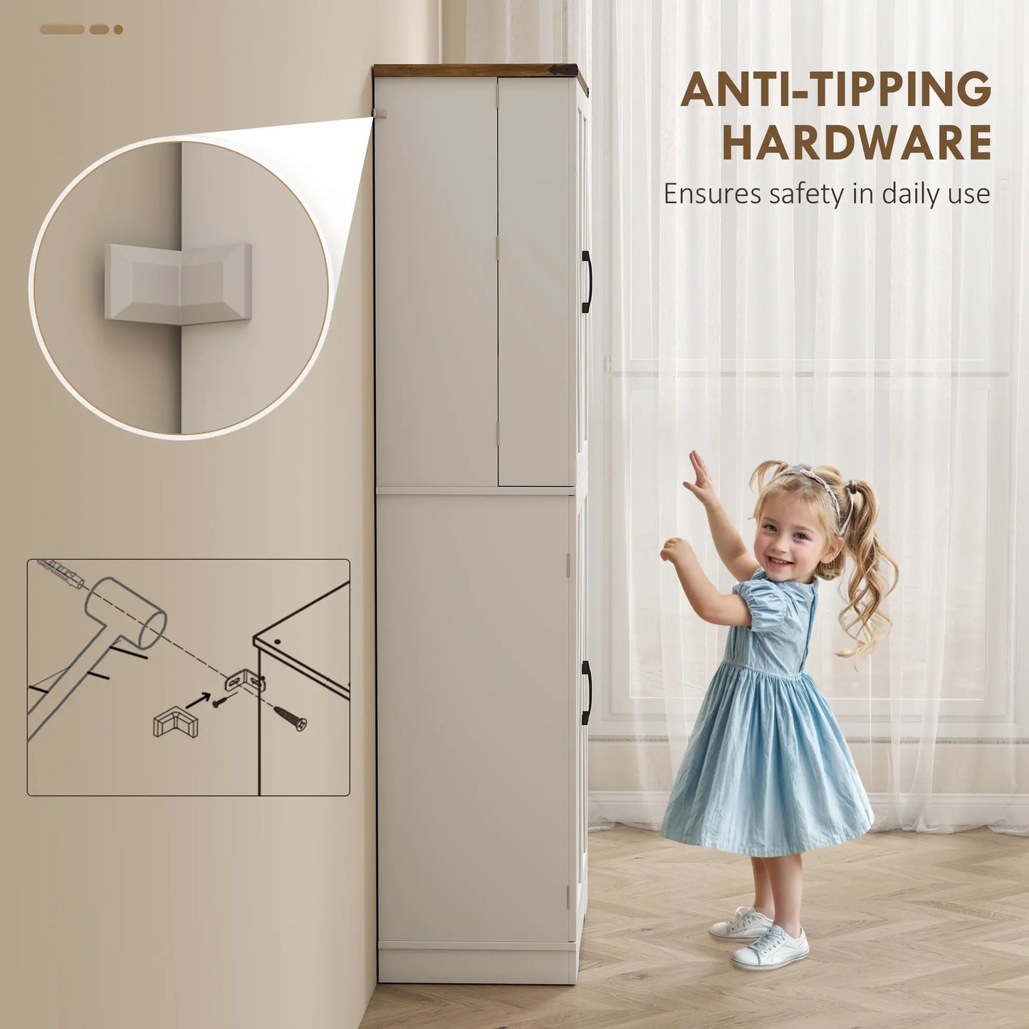 72 Inch Kitchen Pantry Cabinet, Farmhouse Storage with 4 Doors, Drawer, White Kitchen Pantry Cabinets at Gallery Canada