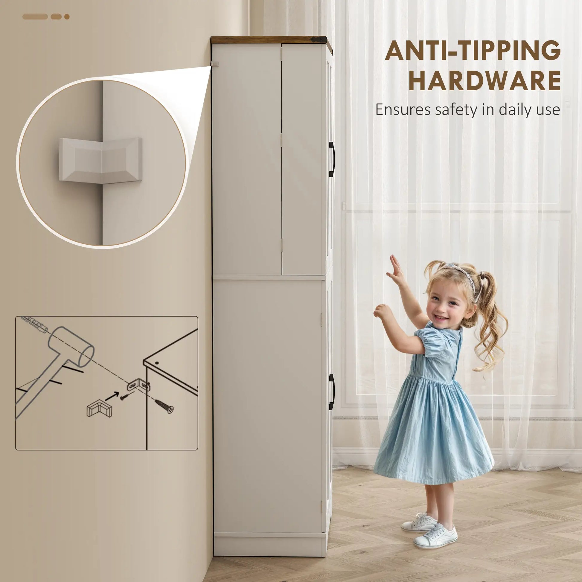 72 Inch Kitchen Pantry Cabinet, Farmhouse Storage with 4 Doors, Drawer, White Kitchen Pantry Cabinets at Gallery Canada