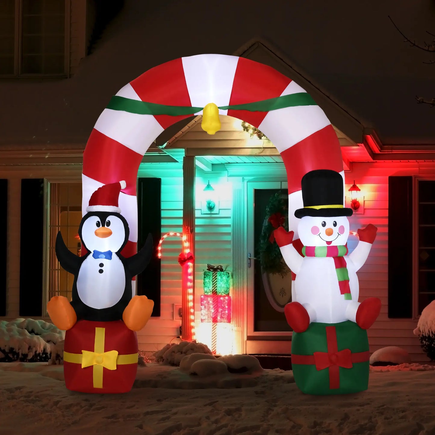 9ft Inflatable Candy Cane Archway, Penguin Snowman, LED Yard Display Christmas Inflatables at Gallery Canada