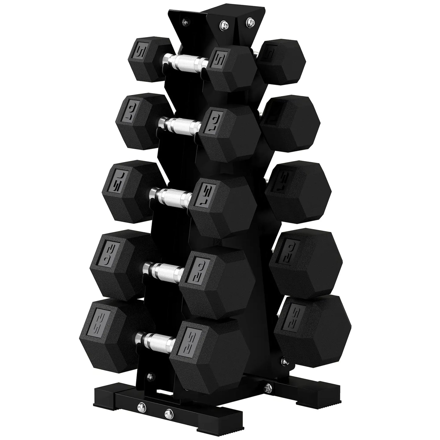 Hex Dumbbell Set with Rack, 150lbs Rubber-Coated, Non-Slip Handles, Rubber-Coated