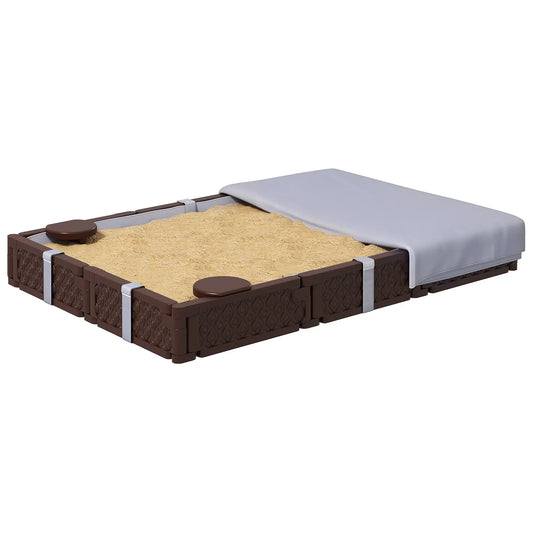 Kids Sandbox With Cover, 4 Corner Seats, 73" x 47" x 9", Dark Brown Sandboxes & Accessories Dark Brown at Gallery Canada