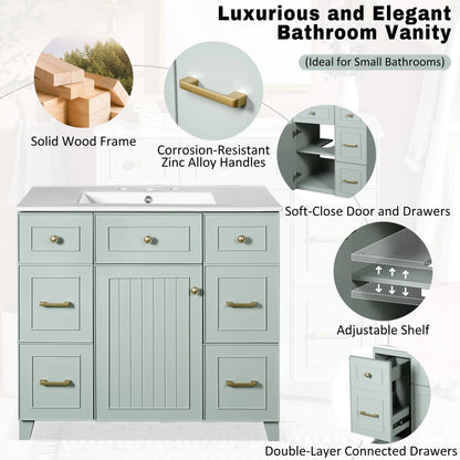 Bathroom Vanity, Ceramic Sink, Soft-Close Doors, 36" L x 18" W x 34" H, Green Sink Cabinets at Gallery Canada