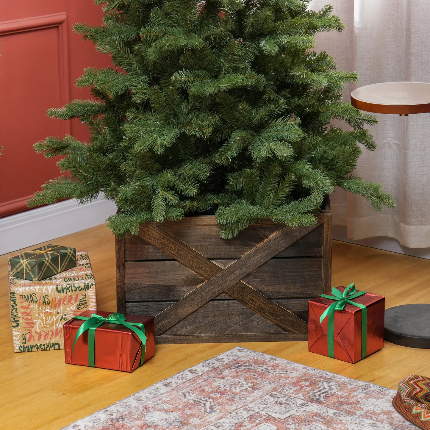 24" Farmhouse Christmas Tree Base Cover, Dark Distressed Wood Finish Christmas Trees at Gallery Canada