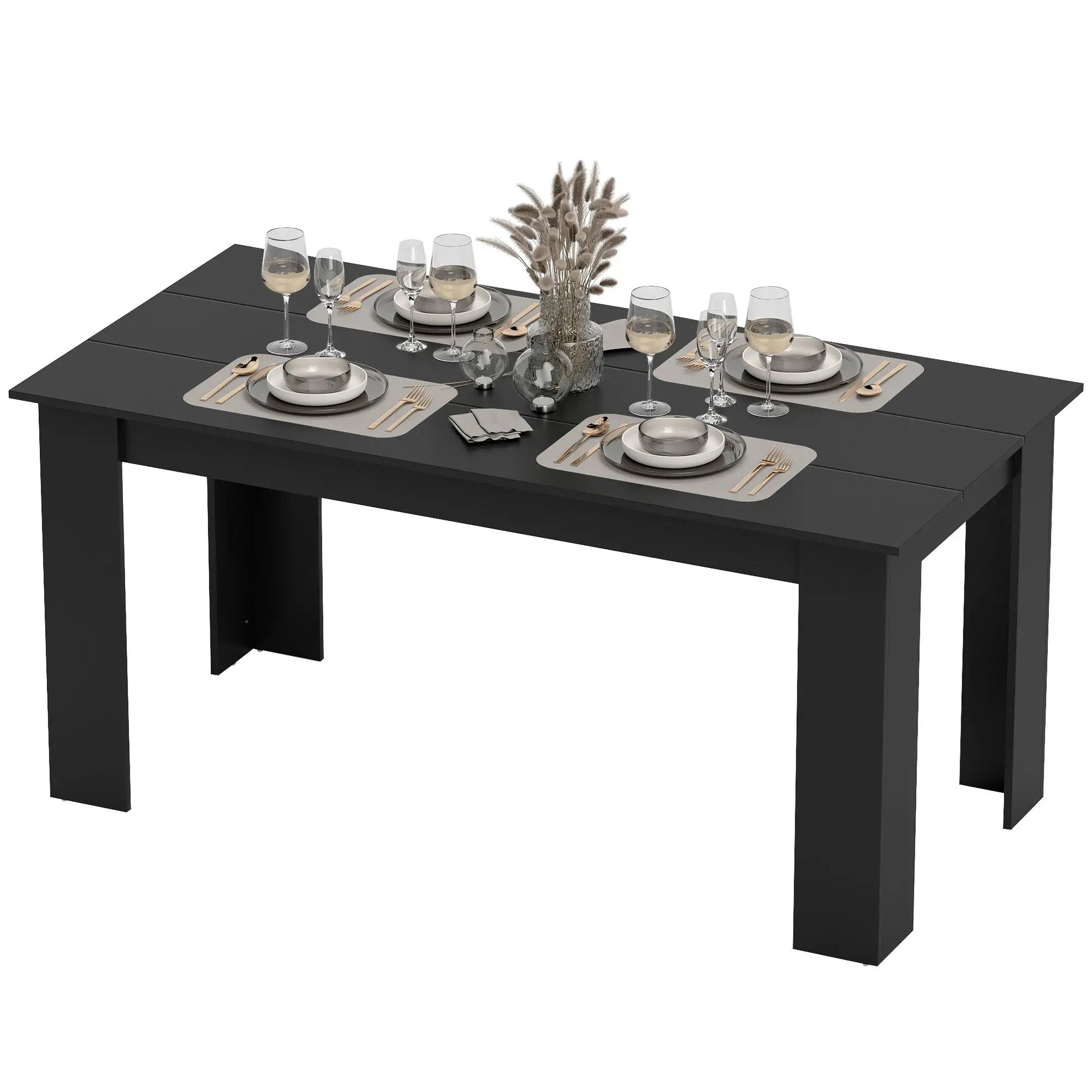 63" Kitchen Table for 4-6 People, Wood Effect, Black Dining Tables Black at Gallery Canada