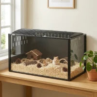 PawHut 41.3" L Hamster Cage, Large Hamster Habitats Steel Frame Chewproof, Deep Bedding Space for Pets Enrichment
