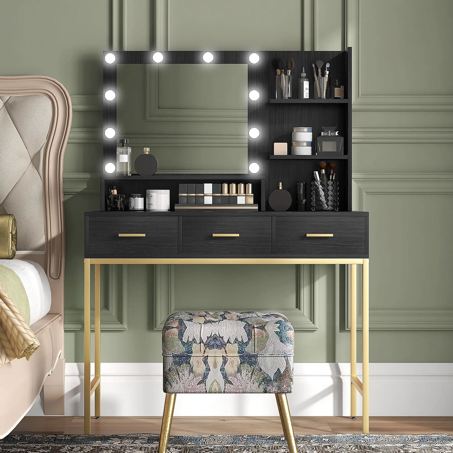LED Vanity Table With Mirror, 3 Drawers, Black Dressing & Vanity Tables at Gallery Canada