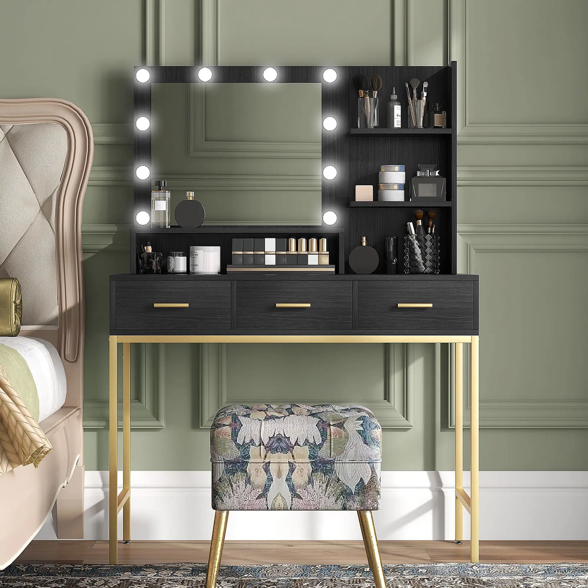LED Vanity Table With Mirror, 3 Drawers, Black Dressing & Vanity Tables at Gallery Canada