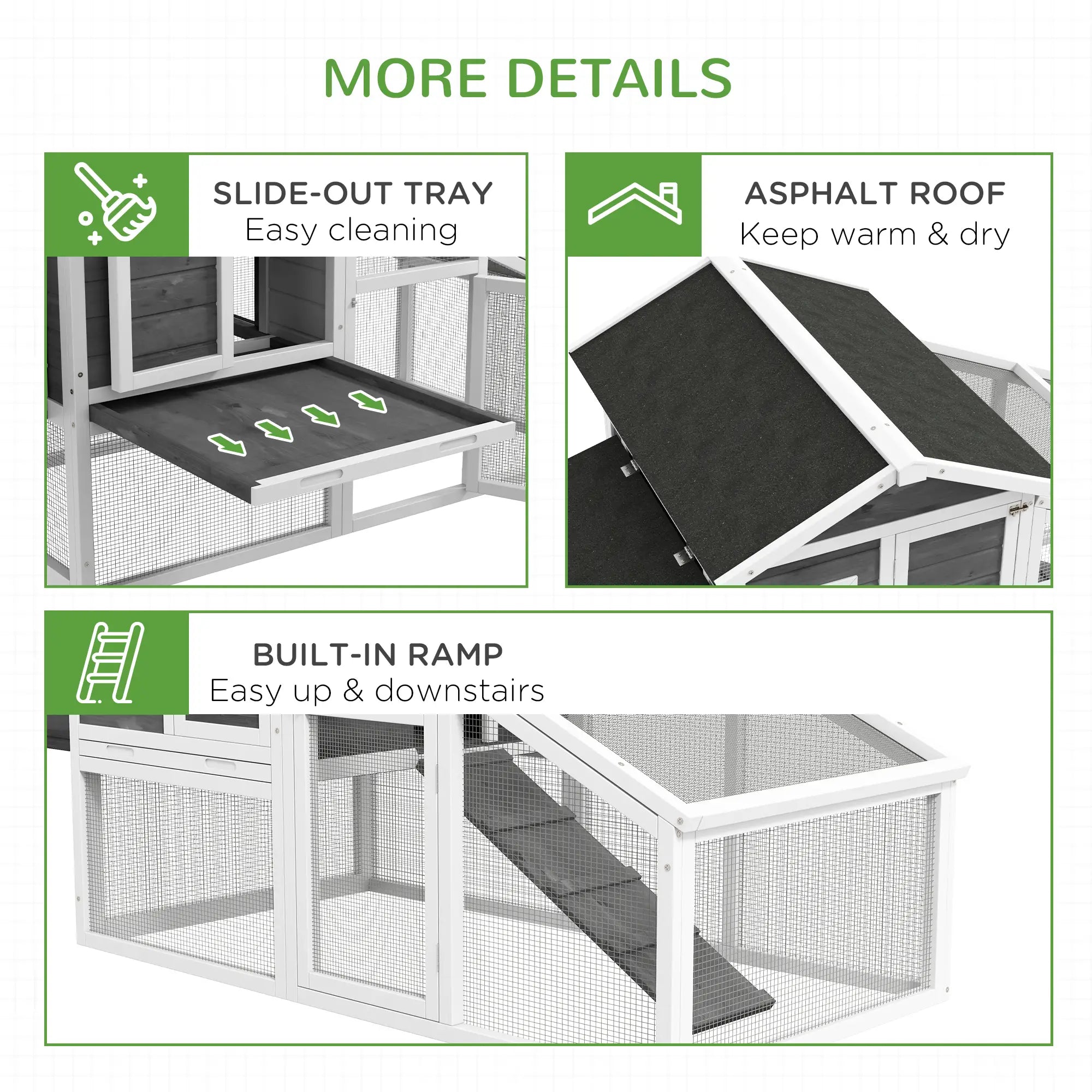 69 Wooden Chicken Coop with Run, Nesting Box, Tray, Grey Chicken Coops at Gallery Canada