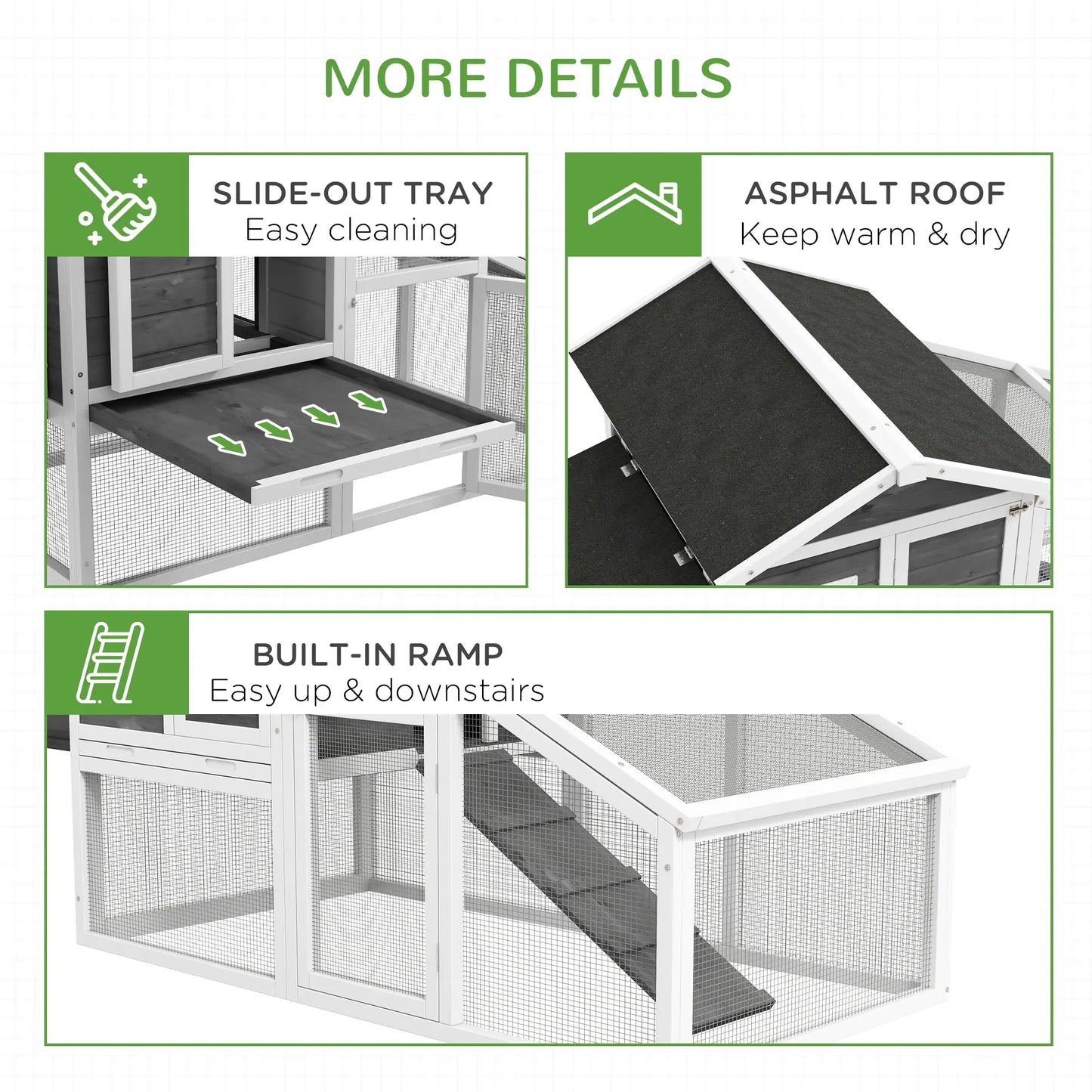 69 Wooden Chicken Coop with Run, Nesting Box, Tray, Grey Chicken Coops at Gallery Canada