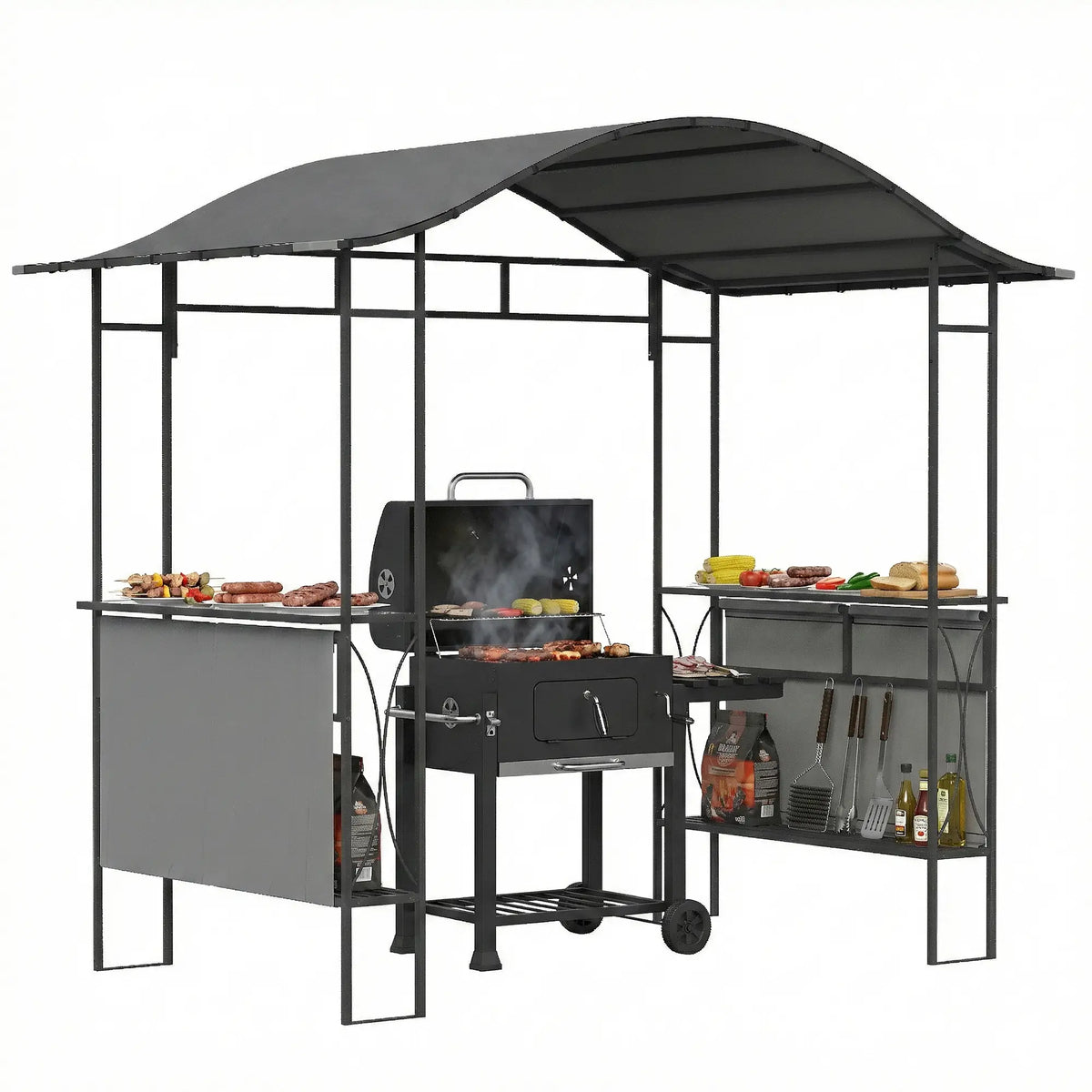 8' x 5' Grill Gazebo Canopy, Outdoor BBQ Shelter, Dark Grey BBQ Grill Gazebos at Gallery Canada