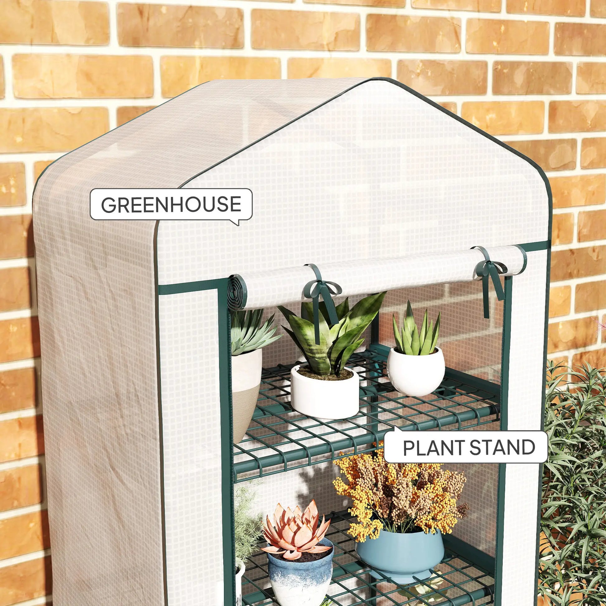 Portable Greenhouse, 4 Tier Shelves, PE Cover, White Greenhouses at Gallery Canada
