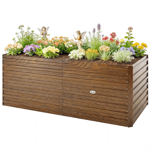 5' x 3' x 2' Raised Garden Bed, Galvanized Planter Box, Dark Brown Wood Effect, Dark Brown
