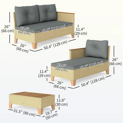 3 Piece L-Shaped Patio Set, Wood Top Coffee Table, Light Grey Patio Furniture Sets at Gallery Canada