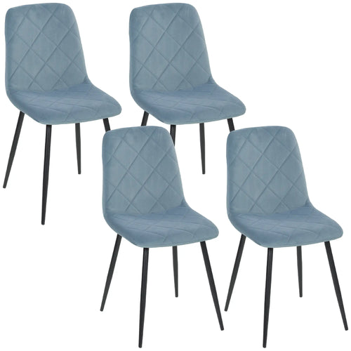 Upholstered Dining Chairs Set of 4, Steel Legs, Modern Kitchen, Light Blue