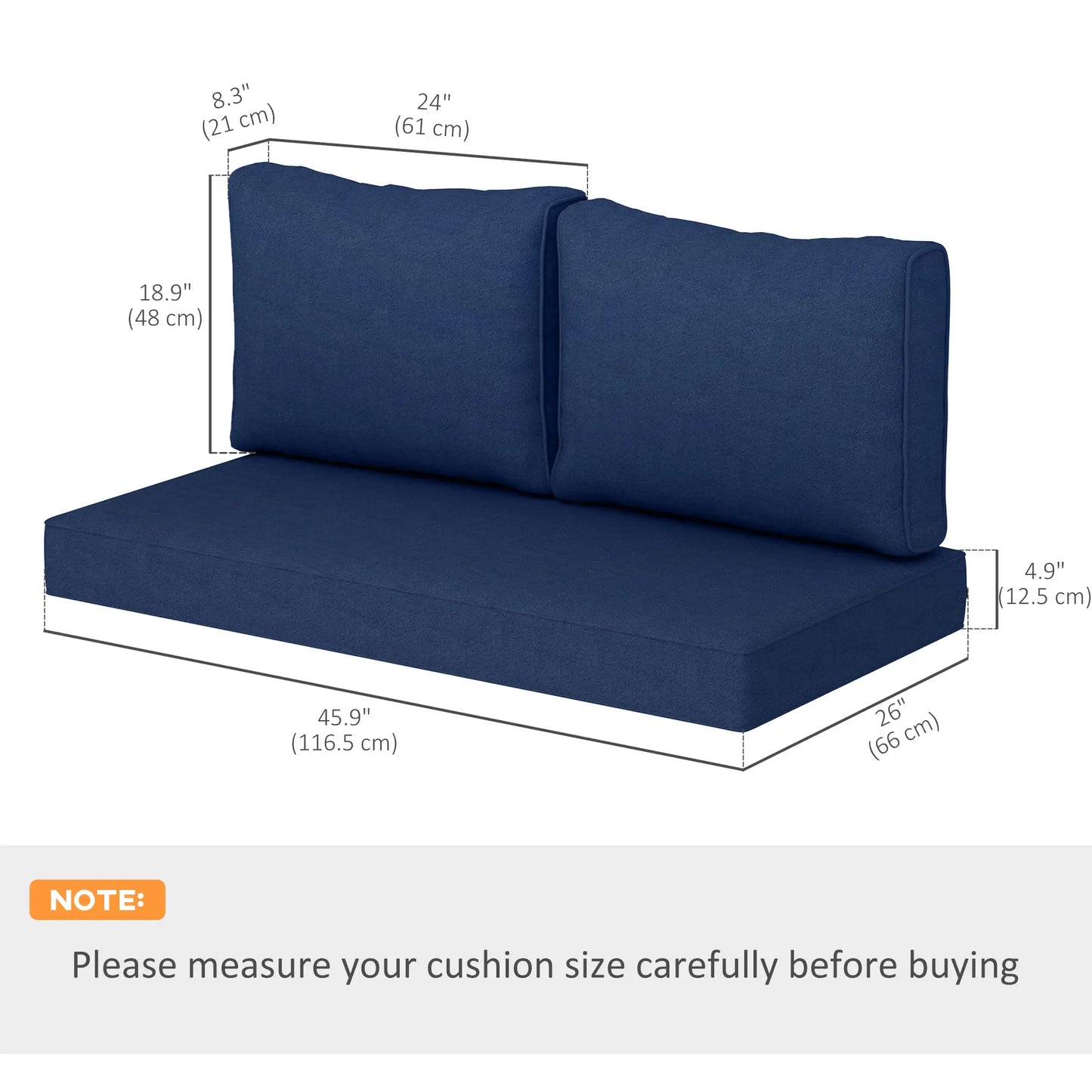 2 Seater Outdoor Seat Cushions with Backrest, Fade-Resistant, Navy Blue Patio Chair Cushions at Gallery Canada