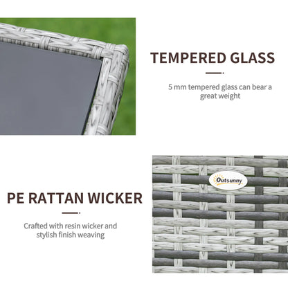 Garden Dining Table, Rattan with Glass Top, Storage Shelf, 59" x 34" x 29", Grey Outdoor Dining Sets at Gallery Canada