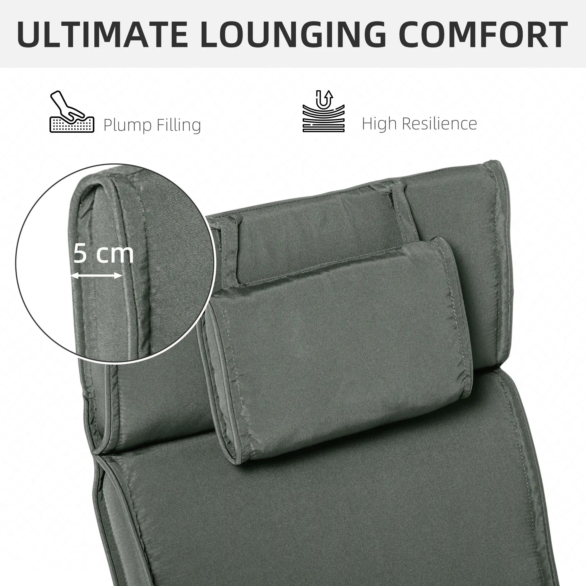 Garden Lounger Chair Cushion, Deep Seat Patio, Thick Padded, Headrest, Removable Cover, Grey Patio Chair Cushions at Gallery Canada