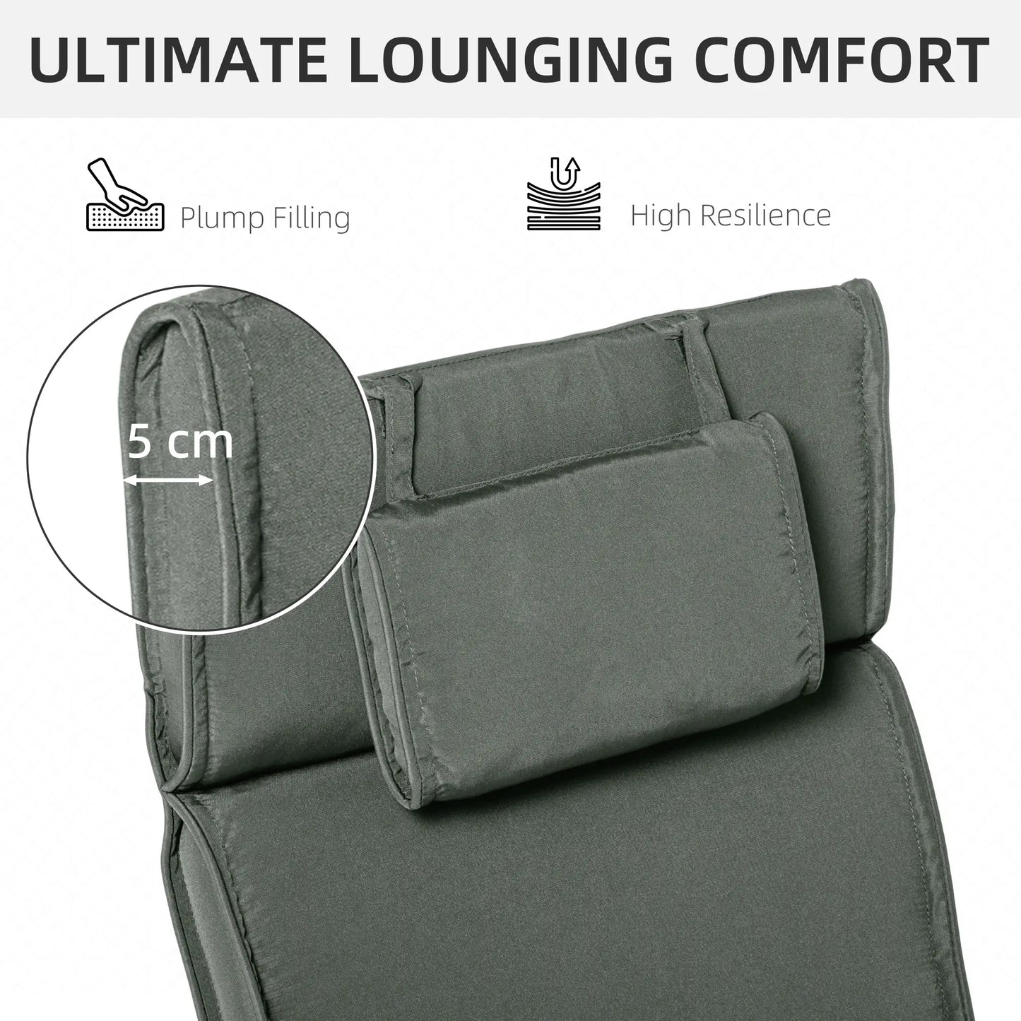 Garden Lounger Chair Cushion, Deep Seat Patio, Thick Padded, Headrest, Removable Cover, Grey Patio Chair Cushions at Gallery Canada