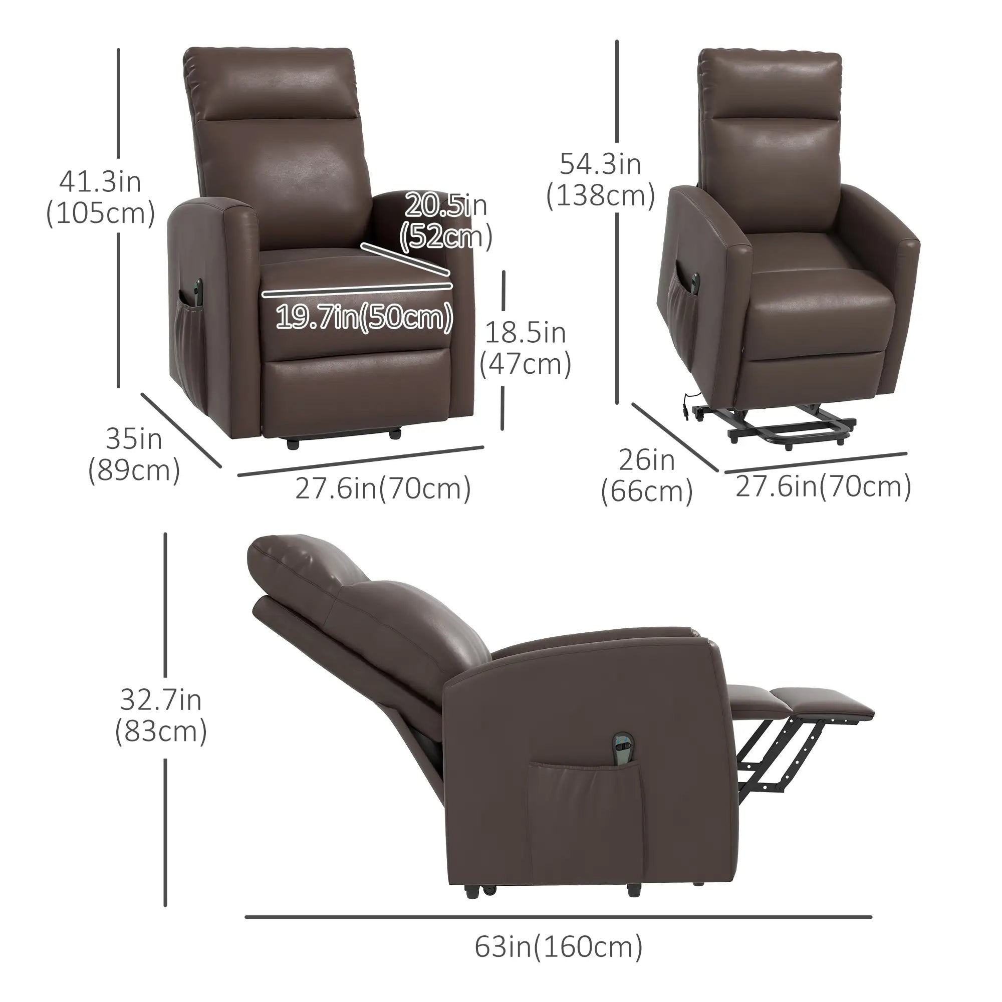Power Lift Recliner Chair, Remote Control, Side Pocket, Brown Electric Power Lift Chairs at Gallery Canada