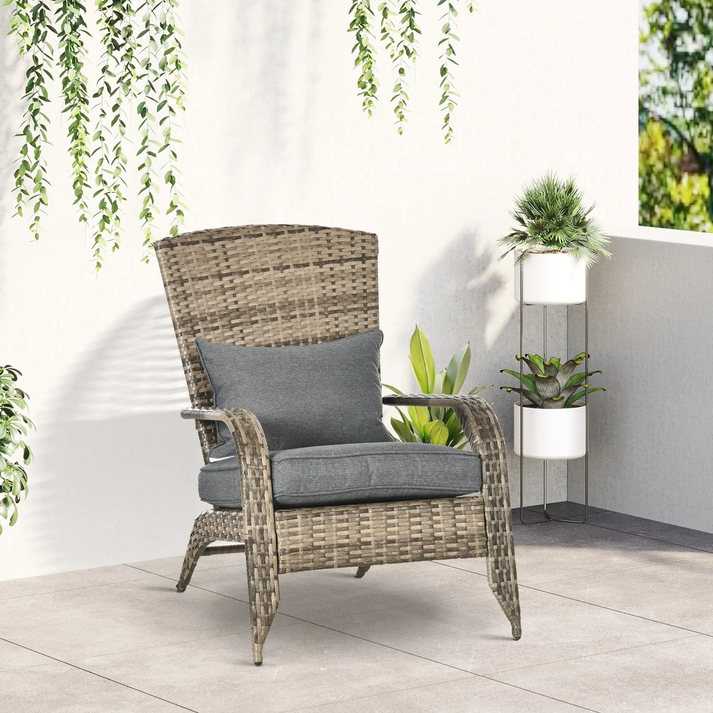PE Rattan Adirondack Chair With Cushions, Mixed Grey Patio Chairs at Gallery Canada