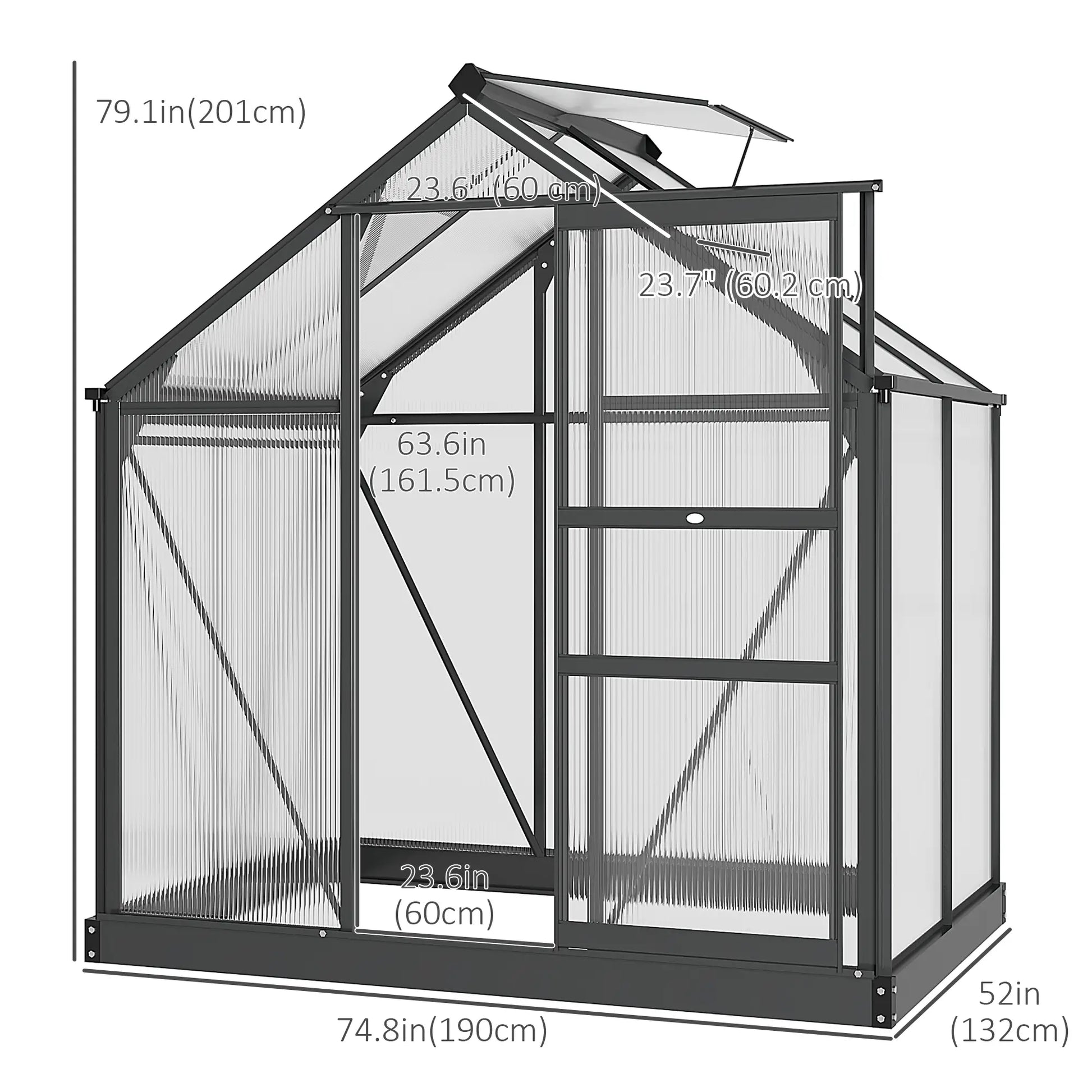 Greenhouse Garden, PC Board with Sliding Door, 6.2' x 4.3' x 6.6', Grey Walk In Greenhouses at Gallery Canada