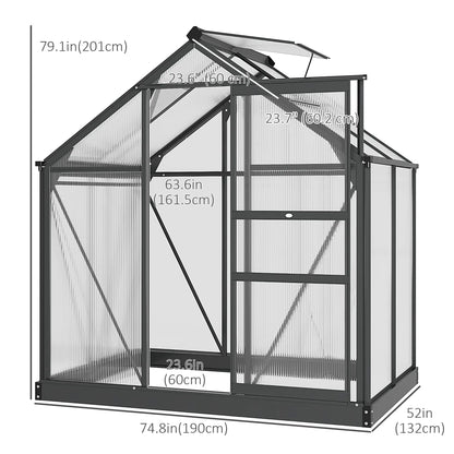 Greenhouse Garden, PC Board with Sliding Door, 6.2' x 4.3' x 6.6', Grey Walk In Greenhouses at Gallery Canada