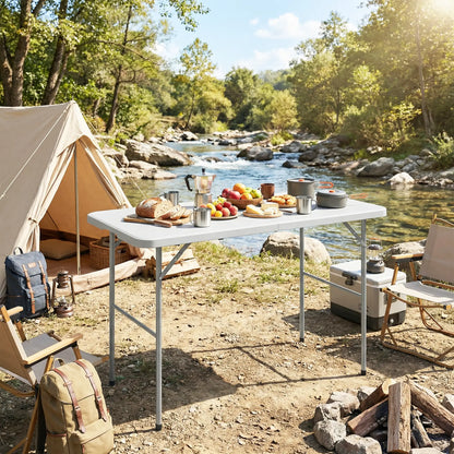 47" x 24" Folding Camping Table, White, Adjustable Height, Indoor Outdoor, White Picnic Tables & Camping Chairs at Gallery Canada