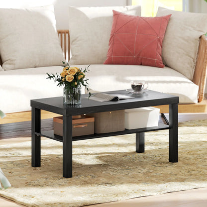 2 Tier Coffee Table, Rectangular Center Table with Storage Shelf, Black Coffee Tables at Gallery Canada