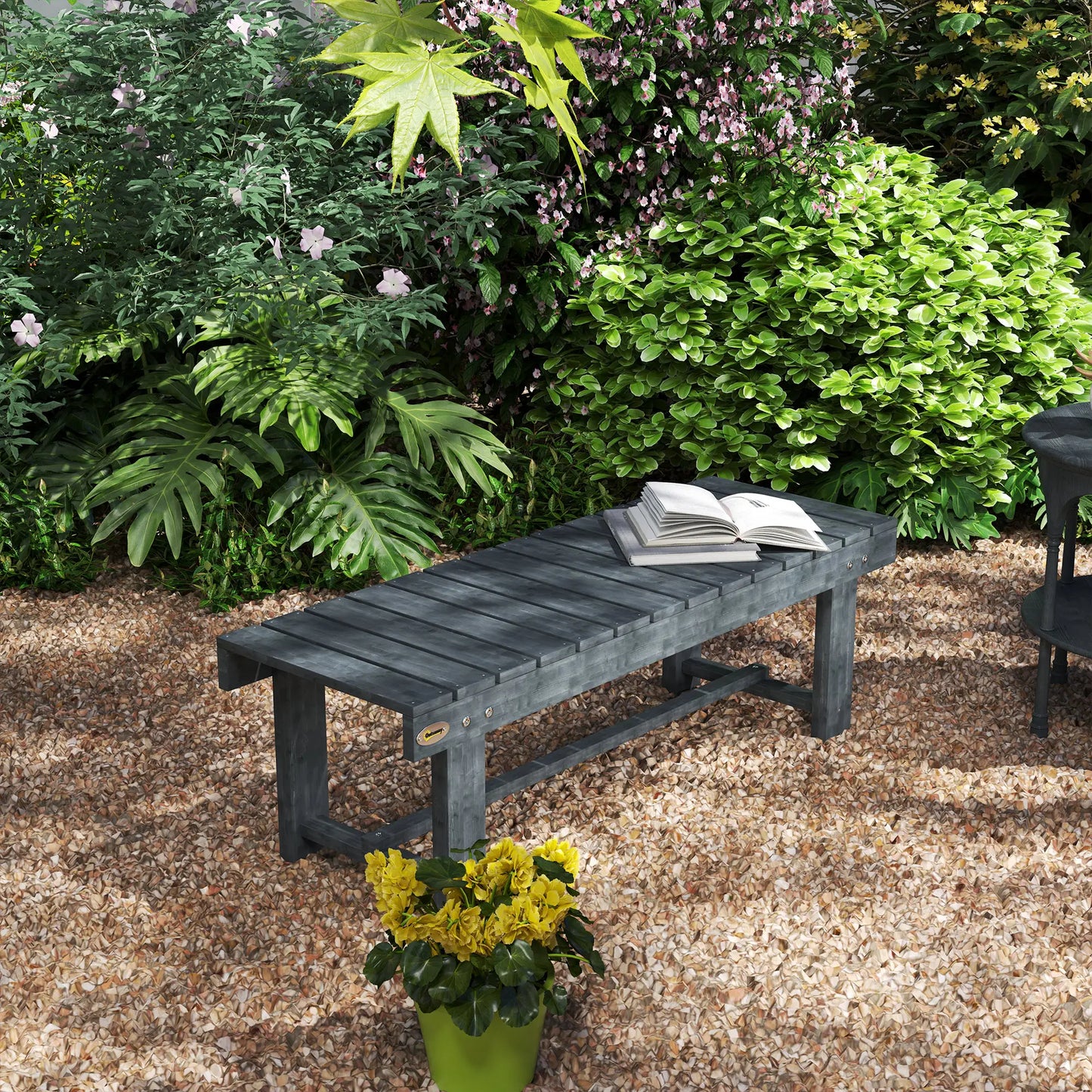 Outdoor Garden Bench, Fir Wood Stool, 43.25" x 15" x 13.75", Grey Outdoor Benches at Gallery Canada