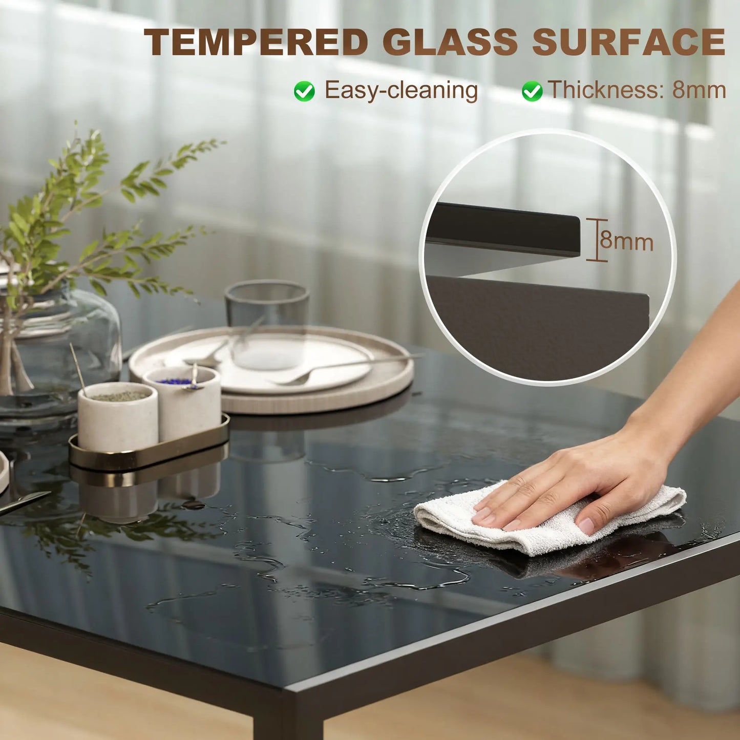 Rectangular Kitchen Table For 4 People, Tempered Glass Tabletop, Black Dining Tables at Gallery Canada