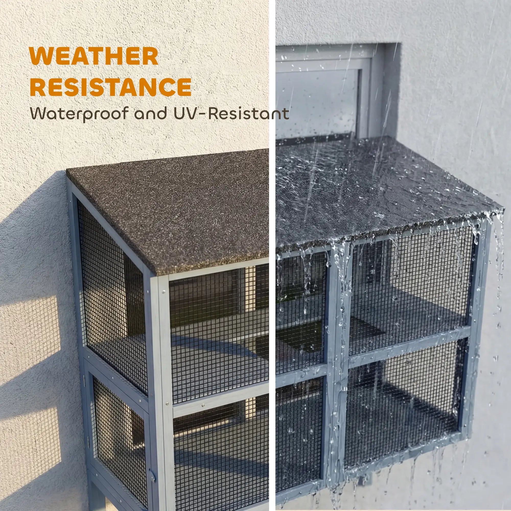 Outdoor Cat Enclosure, Wall-Mounted 2-Level Cat House, Waterproof Roof, 51.2