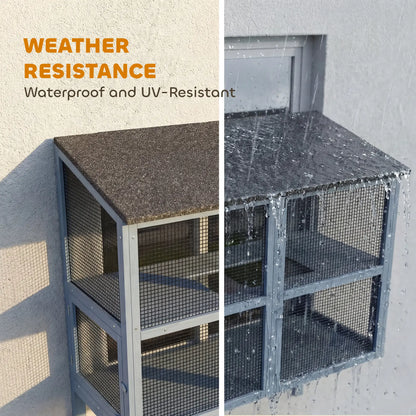 Outdoor Cat Enclosure, Wall-Mounted 2-Level Cat House, Waterproof Roof, 51.2", Grey Outdoor Cat Enclosures at Gallery Canada
