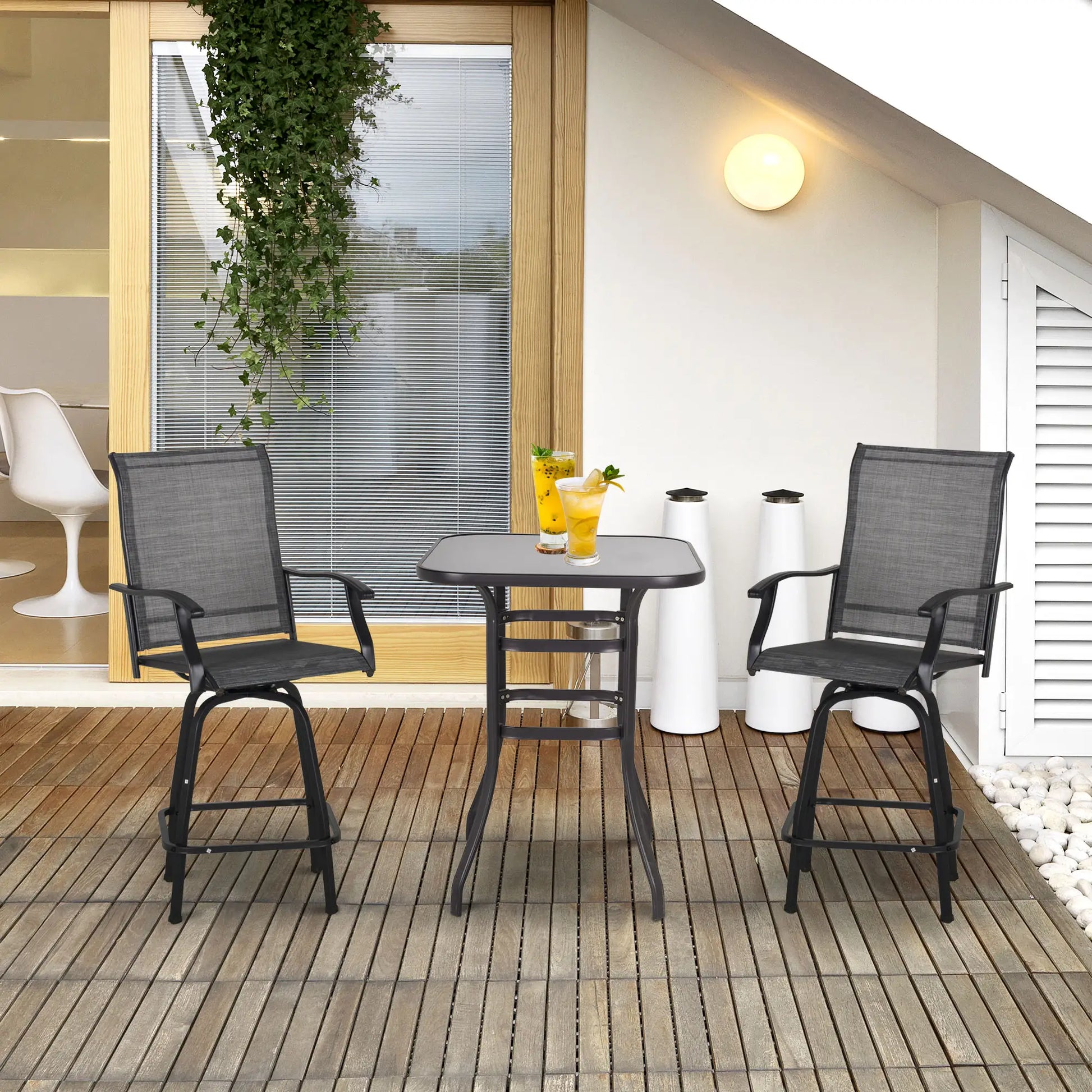 3 Piece Outdoor Patio Bar Set, 2 Swivel Stools, 1 Table, Grey Bistro Sets at Gallery Canada