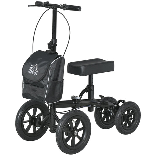 Adjustable Steerable Knee Walker, Foldable Knee Scooter with Rubber Wheels, Dual Brake, Crutch Alternative, Black at Gallery Canada
