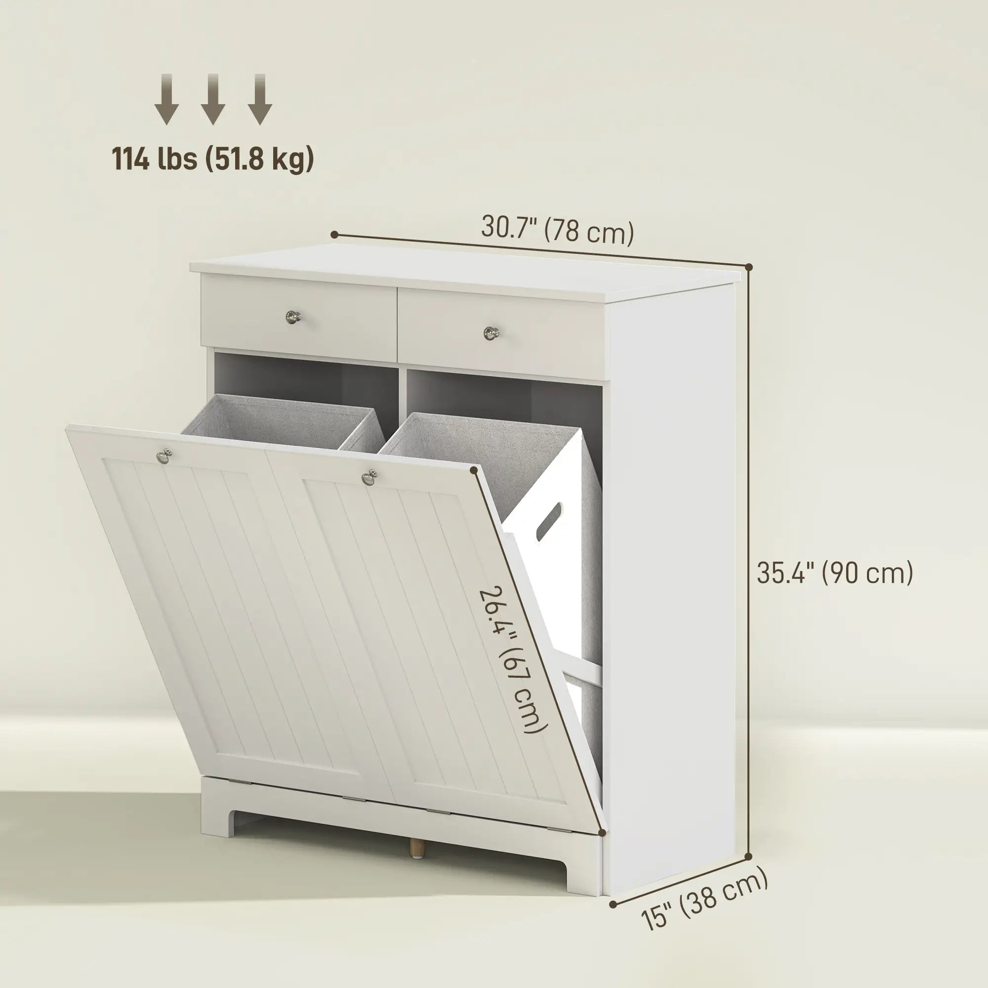 Laundry Cabinet, Tilt Out Hamper with 2 Baskets, 2 Drawers, White Bathroom Cabinets at Gallery Canada