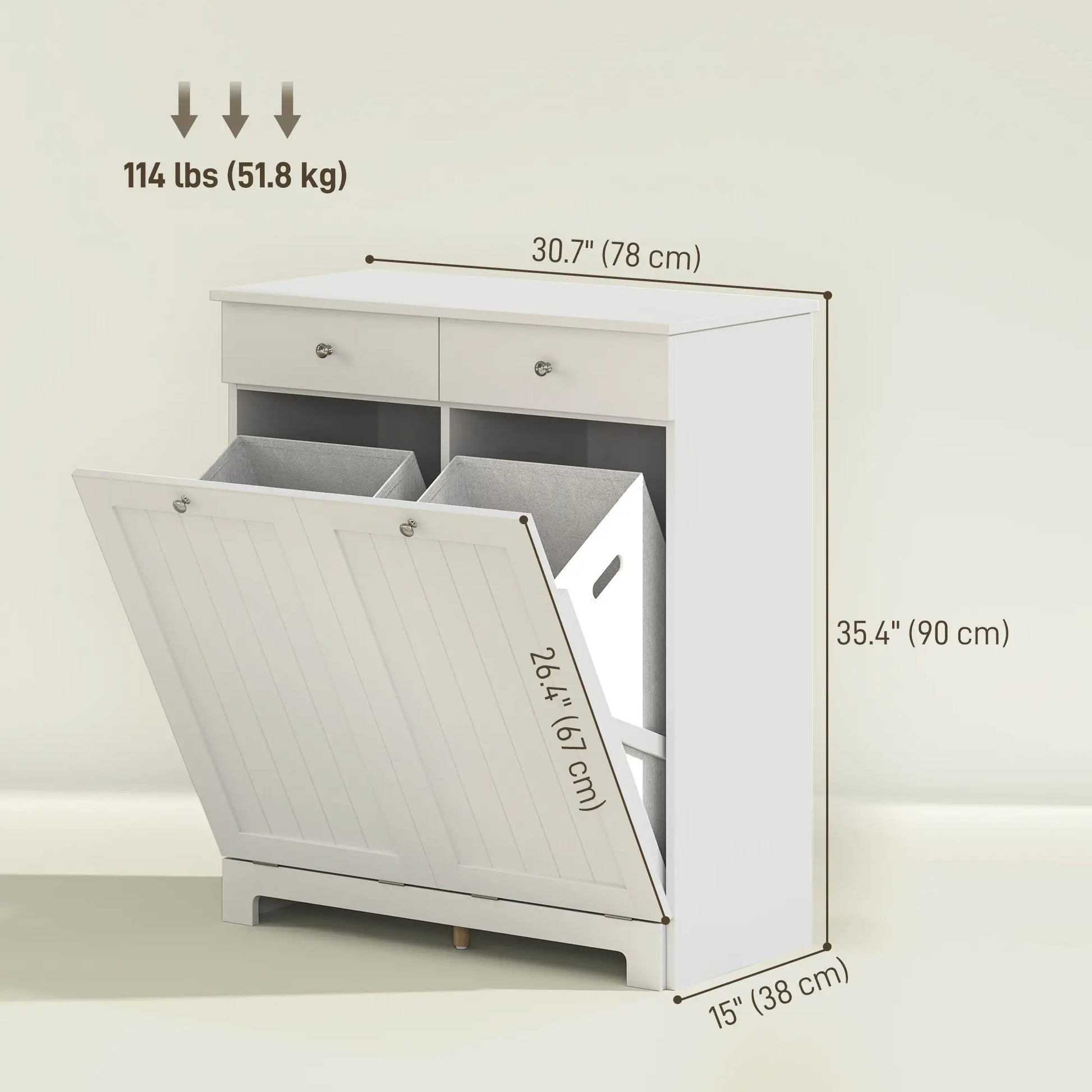 Laundry Cabinet, Tilt Out Hamper with 2 Baskets, 2 Drawers, White Bathroom Cabinets at Gallery Canada