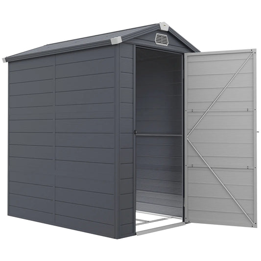 4.5' x 6' Plastic Garden Storage Shed, Latch Door, Vents, Dark Grey
