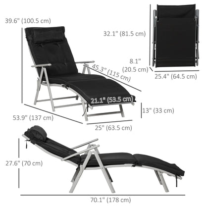 Outdoor Folding Chaise Lounge, Adjustable Backrest, Black Lounger Chairs at Gallery Canada