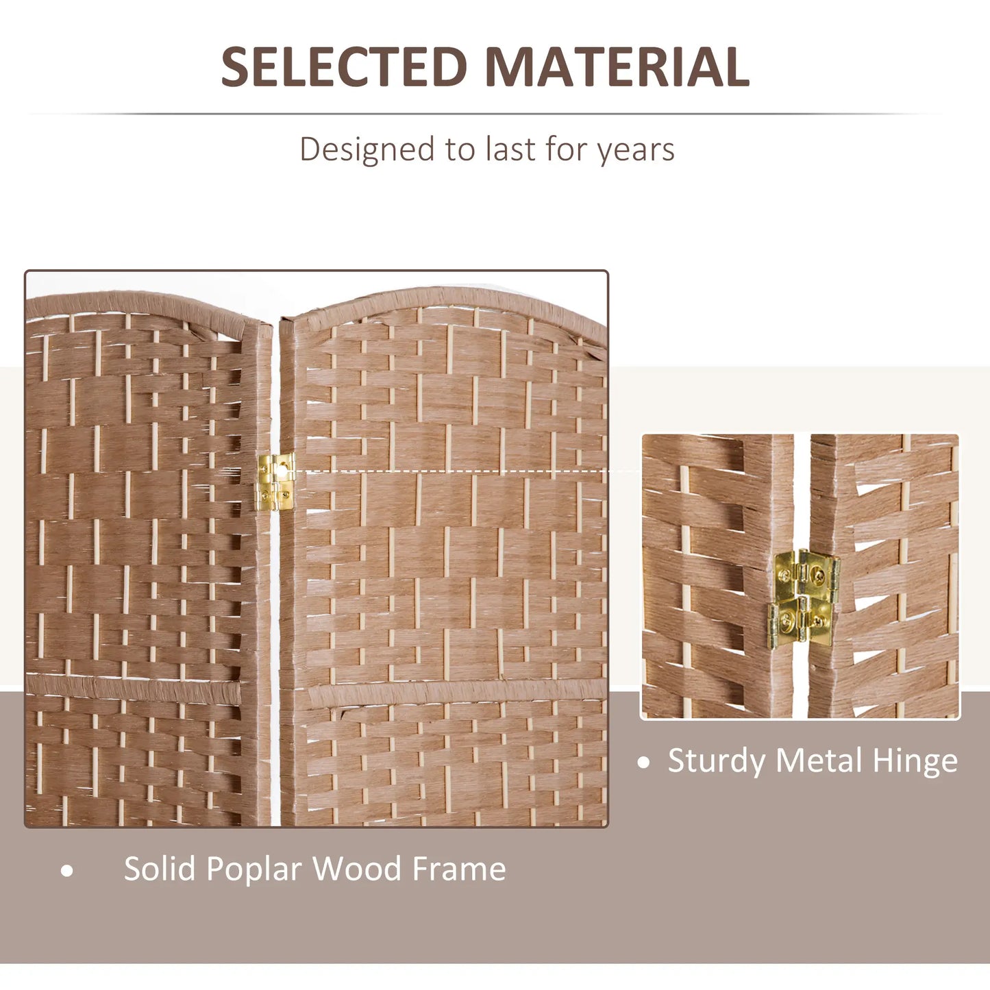6ft Folding Room Divider, 3 Panel Wooden Frame, Natural Room Dividers at Gallery Canada