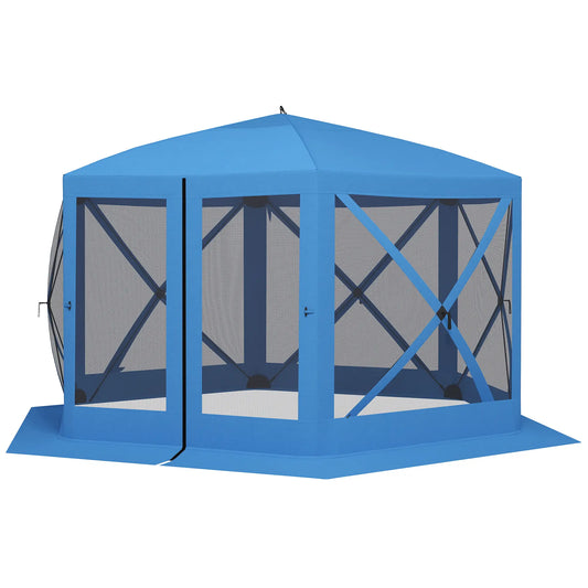 12' x 12' Hexagon Pop Up Screen Tent, Camping Shelter With Mesh Sidewalls, Carry Bag, Blue Pop Up Canopies Blue at Gallery Canada