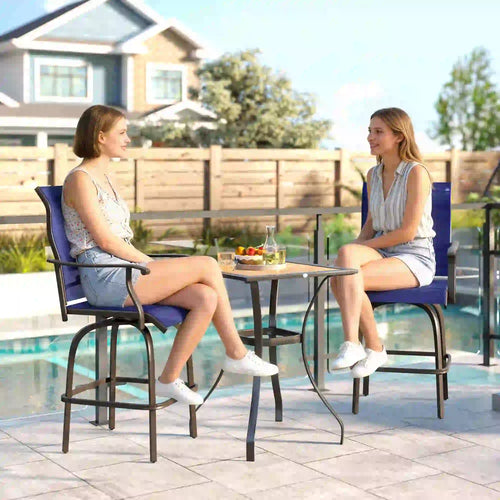 Swivel Bar Stools Set Of 2, Steel Frame, Navy Blue